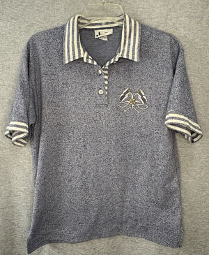 True Vintage 70's Joyce Blue White Polo Nautical Top Medium Summer Boating